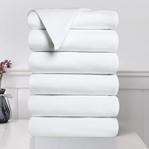 Product Cover EDILLY Flat Sheets Set (6 Pack) - Queen Size - White, Breathable Super Soft Brushed Microfiber Bedding Sheets, Fade, Shrink, Wrinkle Resistant, Great for Home, Salons, Hotel and Hospital Use