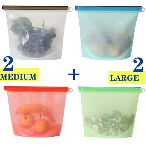 Product Cover ALANCARL Silicone Bags,Reusable Silicone Food Airtight Seal Food Preservation Sandwich Ziplock Storage Bags,Food Grade Versatile Bag Container for Vegetable,Liquid,Snack,Meat,Lunch,Fruit (50oz+30oz)x2
