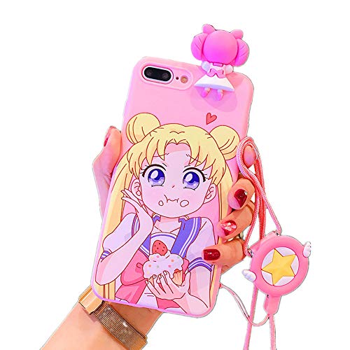 Product Cover for iPhone 11 Case, for iPhone 11 Cover, Japan Anime Sailor Moon Case with Lanyard Strap Silicone Soft Phone Case Back Cover for iPhone 11 Pro Max Xs Max XR 6S 7 8 Plus (Eating, for iPhone 11)