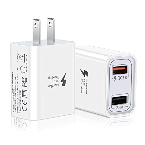 Product Cover QC 3.0 Fast Wall Charger, Pofesun 2 Pack 30W Quick Charge 3.0 USB Wall Charger with Dual Ports Portable Power Adapter Compatible for iPhone 11 Pro Max Xs Max XR X 8 Plus,Samsung Galaxy-White,White