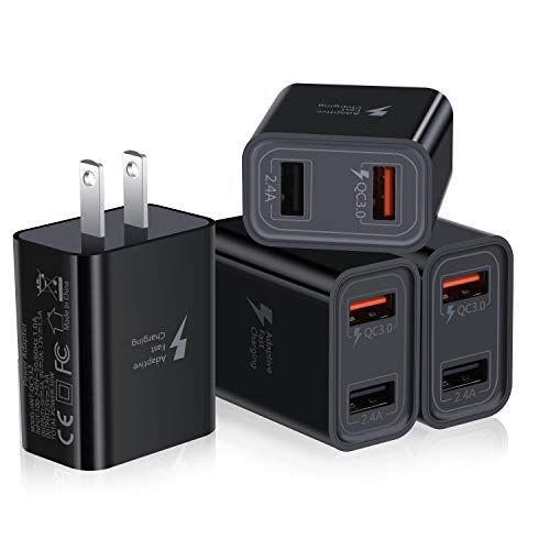 Product Cover Quick Charge 3.0 USB Charger, Pofesun 4Pack 30W QC 3.0 USB Wall Charger Adapter Adaptive Fast Charging Block Compatible Samsung Galaxy S10 S9 S8 Plus S7 S6 Note 8 9 10,iPhone,LG,Wireless Charger-Black