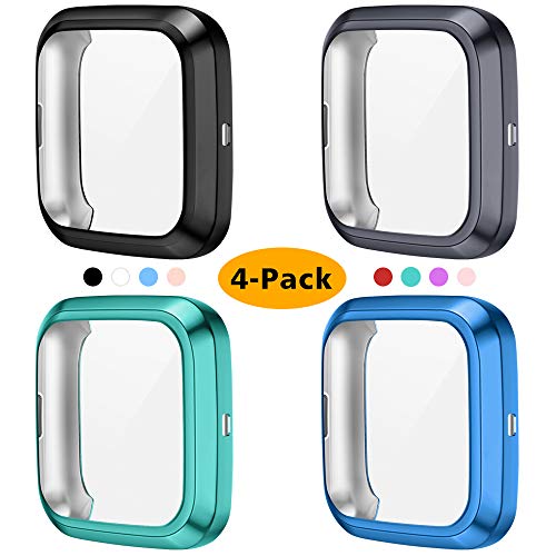 Product Cover KIMILAR 4-Pack Screen Protector Case Compatible with Fitbit Versa 2, TPU Rugged All-Around Screen Protective Case Bumper Soft Plated Shell for Versa 2 Smartwatch