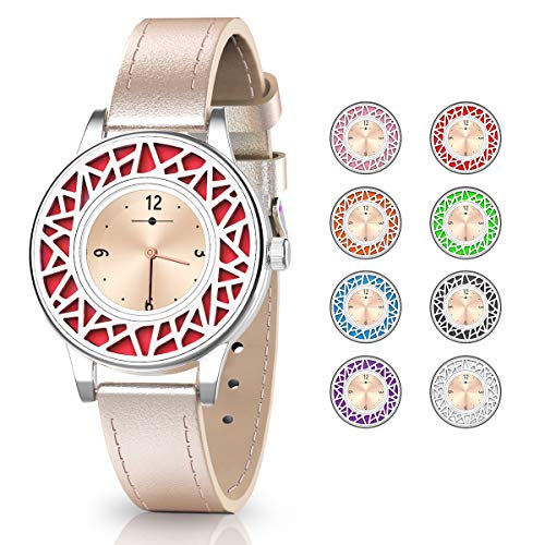 Product Cover Christmas Gifts for Women, Essential Oil Bracelets Women Watch, Leather Band Aromathery Diffuser Bracelet Women Wrist Watch with 8pcs Washable Pads Gifts for Mom