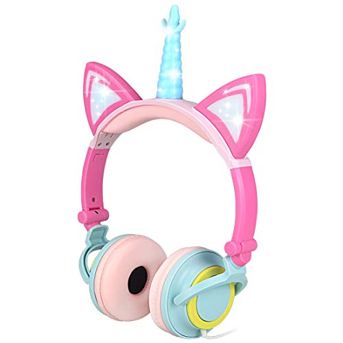 Product Cover Nice2Mitu Cat Ear Kids Headphones for Boys Girls Tablet School Supplies, Led Glowing Headphones for Kids, Foldable Over On Ear Girl Headphones Toddlers Travel Birthday Gifts (Pink)