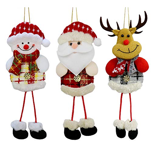 Product Cover YOSICHY 12 PCS Plush Christmas Tree Ornaments Xmas Decorative Hanging Ornaments Santa Reindeer Snowman for Holiday Party Decor Kids Gifts