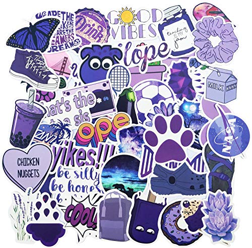 Product Cover Purple Vsco Stickers for Water Bottle, Big 50-Pack, Waterproof Trendy Aesthetic Vinyl Outdoor Black Stickers Pack for Teens, Perfect for Laptop, Hydro Flask, Phone, Luggage, Car