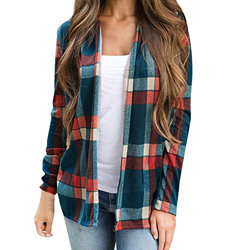 Product Cover Cardigans for Women Plaid Long Sleeve Pullover Blouse Open Front Jacket Coat Outerwear