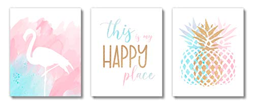 Product Cover Teen Girl Room Wall Decor Art Prints- (UNFRAMED 8 x 10) - Inspirational Wall Art, Motivational Quotes Posters for Kids, Tween Women Office Bedroom, Dorm, Cubicle, Desk - Pineapple, Flamingo