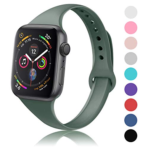 Product Cover DYKEISS Sport Slim Silicone Band Compatible with Apple Watch 38mm 42mm 40mm 44mm, Thin Soft Narrow Strap Wristband Accessory for iWatch Series 1/2/3/4/5 (Pine Green, 38mm/40mm)