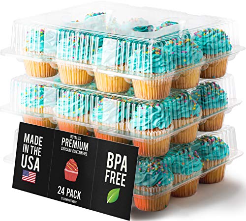 Product Cover Royalux Cupcake Containers Plastic Disposable [12 Cavity x 24 Pack] - BPA Free Cupcake Boxes 12 - USA Made Cupcake Holder - High Dome Cupcake Container - Cupcake Holders Disposable Cupcake Carrier