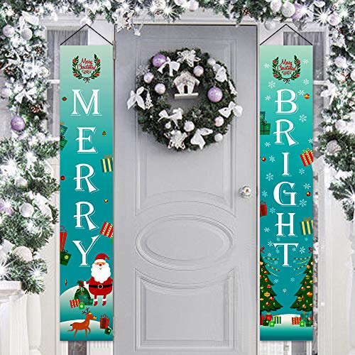 Product Cover QSUM Christmas Banner for Porch Front-Door Fireplace Garage Wall Decorations,Teal Xmas Congratulations Banner for Home Outdoor Festival Party Decor