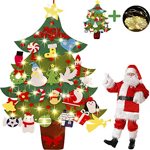 Product Cover Legendog Felt Christmas Tree, Legendog Wall Felt Christmas Tree 3D DIY Xmas Decorations with 29pcs Ornaments , Wall Hanging Christmas Tree Decorations & LED String Light for Kids Xmas Gifts