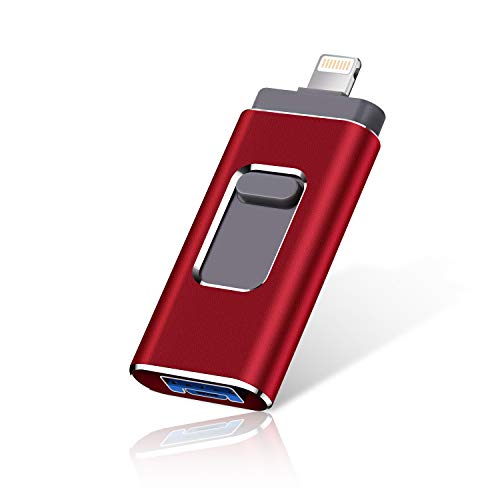 Product Cover LISHENFA USB Flash Drive Photo Stick 256GB for iPhone, iPhone External Memory for iPhone, Android, PC Photos and Mobile Phone and Computer Compatible 3.0 Flash Drive (red -256GB)