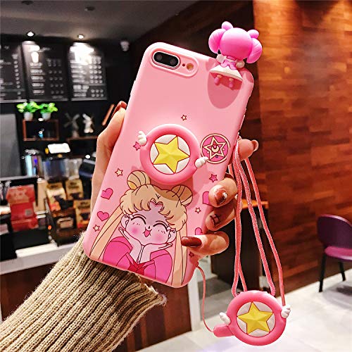 Product Cover MOQINO Cartoon Funny Pink Sailor Moon iPhone Case Holder Stand Strap Soft TPU Case Cover Phone Case (Style 2,iPhone XR)
