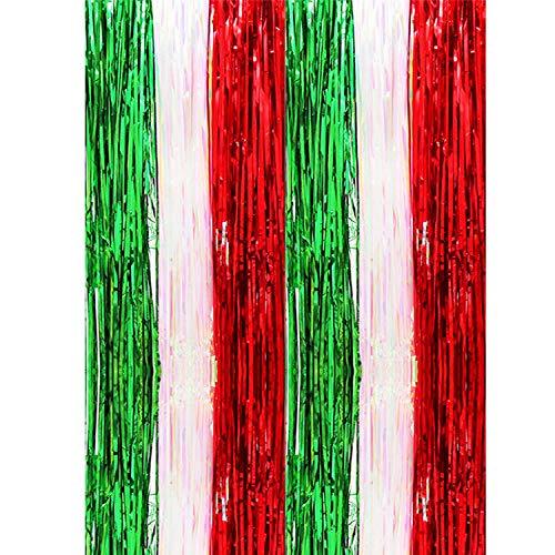 Product Cover 2Pack Christmas Foil Fringe Curtains Tinsel Garland Xmas DIY Green Red Party Photo Booth Props Backdrop Door Wall Decorations