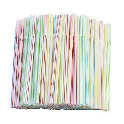 Product Cover 200 Pcs Flexible Straws,Disposable Plastic Stripes Multiple Colors Straws.(0.23'' diameter and 7.8