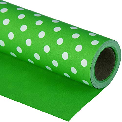 Product Cover WRAPAHOLIC Reversible Gift Wrapping Paper - Green and Polka Dot Design for Birthday, Holiday, Wedding, Baby Shower Gift Wrap - 30 inch x 33 feet