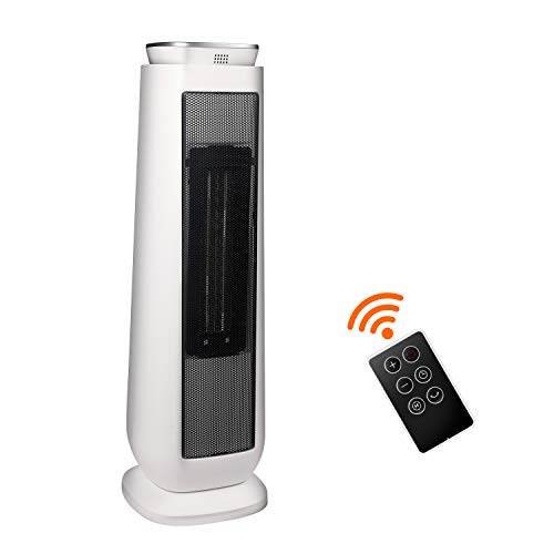 Product Cover Pelonis PHTPU1501 Ceramic Tower 1500W Indoor Space Heater with Oscillation, Remote Control, Programmable Thermostat & 8H Timer, ECO Mode, Tip-Over Switch & Overheating Protection. White