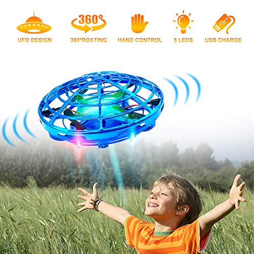 Product Cover Hand Drones, Hand Operated Drones, econoLED Boy Toys Kids Hand Controlled Flying Ball Drone,Hands Free Mini Flying Ball Helicopter with 2 Speed & 5 LED Lights for Boys, Girls, Kids Gift (Blue)