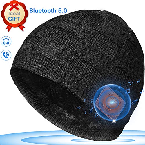 Product Cover Bluetooth Beanie, Upgraded V5.0 Bluetooth Hat Headphones Hat Knit with Speakers Built-in Microphone, Mens Gifts Womens Gifts, Christmas Birthday Gift for Men/Women Black