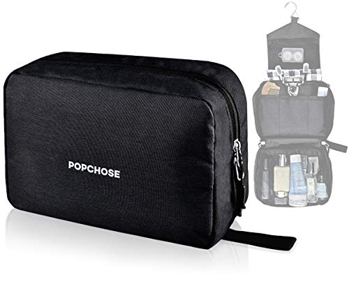 Product Cover Travel Toiletry Bag for Men POPCHOSE Hanging Travel Dopp Kit Bag Waterproof Bathroom Shower Bag Durable Makeup Cosmetic Bag Travel Organizer with Metal Hook 6 Compartments for Business, Travel, Gym