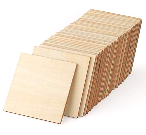 Product Cover Yolyoo 50 Pcs Unfinished Wood Pieces 4 Inch Natural Slices Square Blank Wood for DIY Crafts Coasters Painting Ornament Decorations