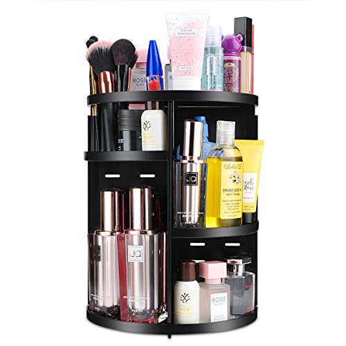 Product Cover 360 Spinning Makeup Organizer, Round Storage Rack Makeup Carousel Cosmetics Shelf Tower for Countertop and Bathroom, Black
