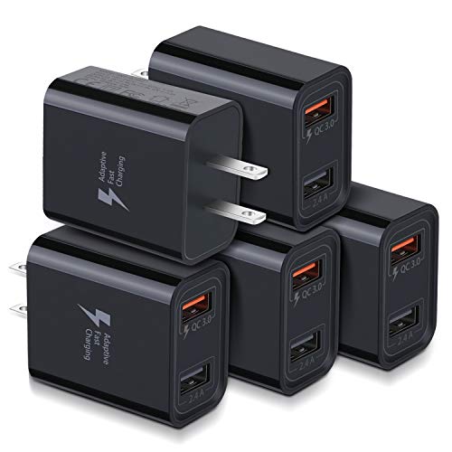 Product Cover Quick Charge 3.0 USB Wall Charger, Costyle 5 Pack 30W Dual 2 Ports Adapter (QC 3.0 & 5V 2.4A) Adaptive Fast Charging Block Compatible for iPhone 11 XS XR, Samsung Galaxy S10 S9, iPad, HTC, LG (Black)