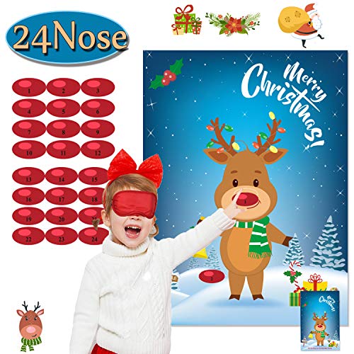 Product Cover Funnlot Christmas Games for Kids Pin The Nose On The Reindeer Christmas Pin Game Xmas Activities Christmas Party Favors Gift Christmas Party Supplies for Kids New Year Party Favor Supplies