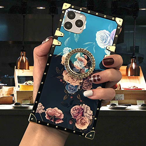Product Cover iPhone 11 Pro Max Square Case with Ring Stand Holder Floral Flower Luxury Elegant Soft TPU Shockproof Protective Metal Decoration Corner Phone Case Women Girls Lady for Apple iPhone 11 Pro Max