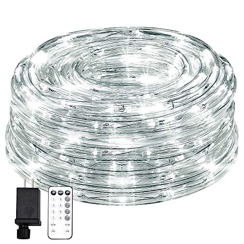 Product Cover KVK 65.6ft 200 LED Rope Lights, 8 Mode Strip Light with Remote Flexible Waterproof Indoor Outdoor Tube Light Rope for Gazebo, Wedding, Patio, Home Decor, Garden Lighting (White)