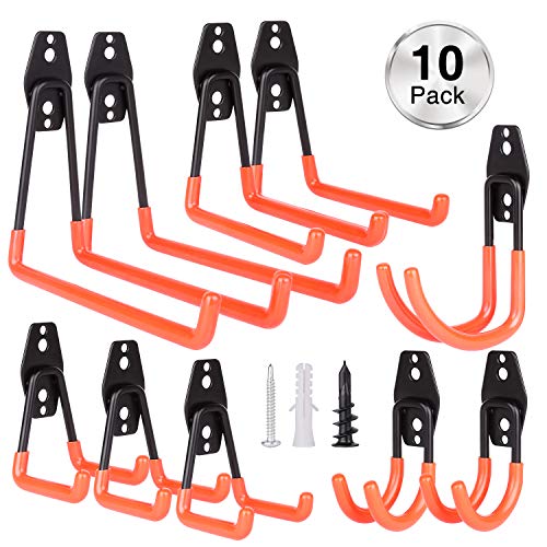 Product Cover Mieuxbuck Garage Storage Hooks, 10-Pack Steel Utility Double Hooks, Heavy Duty Hooks for Bikes, Ladders, Power Tools, Bulk Items - Max 77lbs