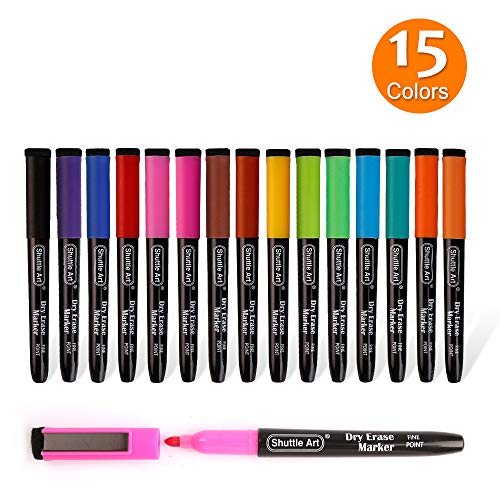 Product Cover Dry Erase Markers, Shuttle Art 15 Colors Magnetic Whiteboard Markers with Erase,Fine Point Dry Erase Markers Perfect For Writing on Whiteboards, Dry-Erase Boards,Mirrors for School Office Home