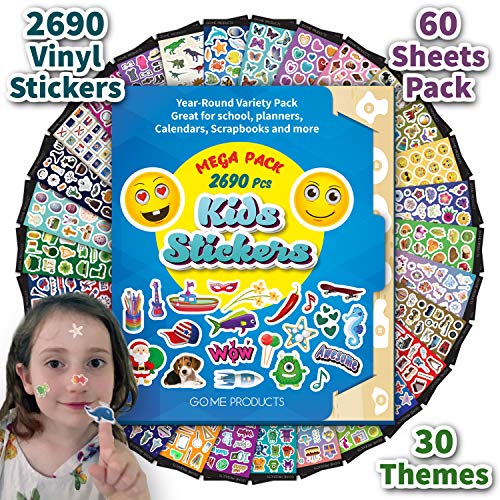 Product Cover Go.Me.Products 2690 Scrapbooking Stickers for Kids & Toddlers Pack, Mega Value Set of 60 Assorted Shiny Stickers Bulk of Vinyl sheets for Reward charts & fun. Ideal for parents & kindergarten teachers