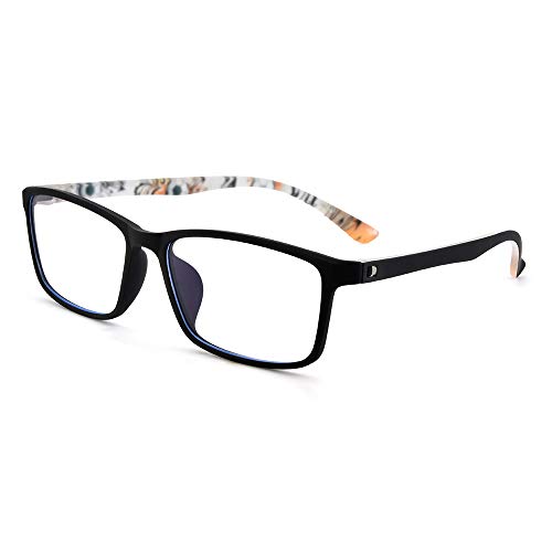 Product Cover Lightweight Anti-Blue Light Eyeglasses Rectangle Black Glasses Frame Clear Lens for Men and Women (Blue Light Blocking Glasses, Matte Black)