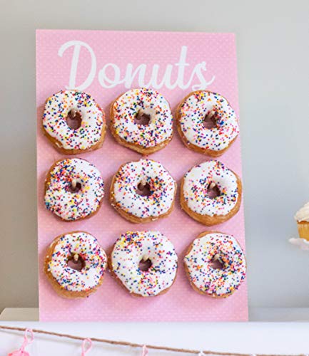 Product Cover RELODECOR Donut Wall Display Stand with Pink Dot Design | Plastic Donut Stand for Donut Party Decorations | Donut Board,Supplies for a Gender Reveal, Birthday Or Baby Shower.