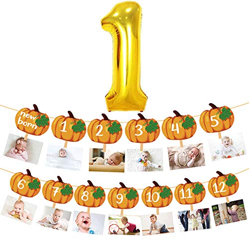 Product Cover Little Pumpkin Photo Banner 12 Month Garland 1st Birthday Party Foil Balloon Decoration Autumn Theme Kids One Years Old Backdrop Supplies