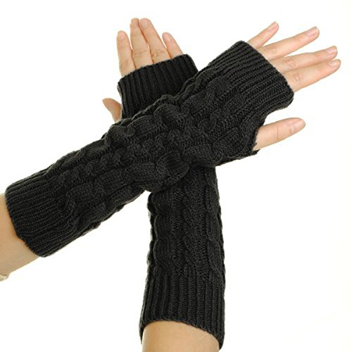 Product Cover Flammi Women's Cable Knit Arm Warmers Fingerless Gloves Thumb Hole Gloves Mittens