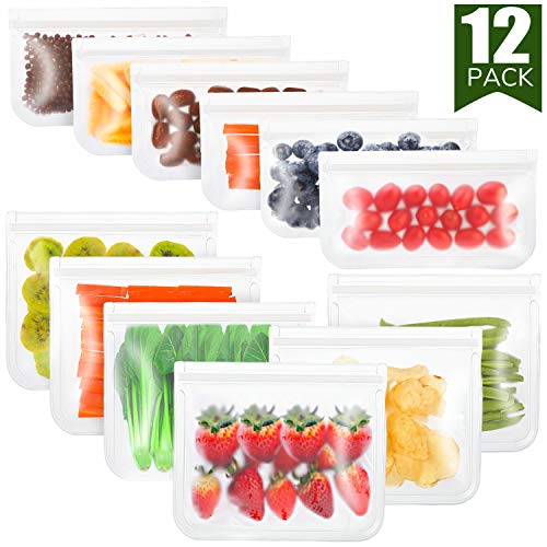 Product Cover Reusable Sandwich Bags,12 Pack BPA FREE Reusable Snack Bags(6 Sandwich&6 Snack), Extra Thick FDA Grade Leakproof Lunch Ziplock Freezer Storage Bags Safe for Kid&Food Storage (Transparent)