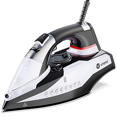 Product Cover Vremi Steam Iron - 1800 Watts 120 Volts Steamer for Clothes with 350 mL Water Tank Capacity - Ceramic Coating Soleplate Fabric Iron with 8 feet Power Cord, 3 Way Auto Shut Off & Self Cleaning Function