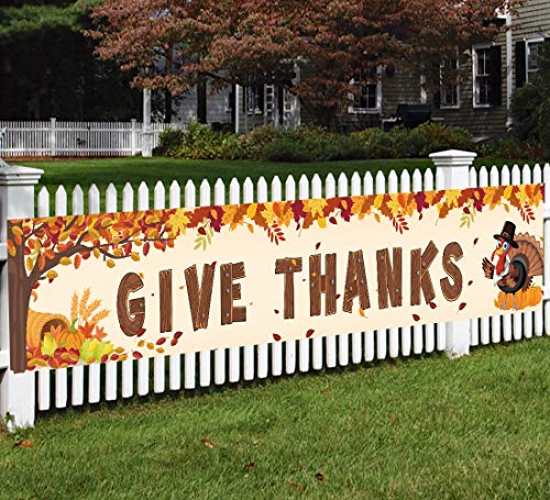 Product Cover Happy Fall Banner Decorations - Give Thanks Thanksgiving Day Autumn Outdoor Indoor Party Decor Supplies