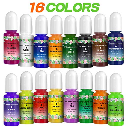 Product Cover 16 Colors Epoxy Resin Dye, OWSEN Translucent Resin Color Pigment Each 0.35oz, High Concentration Resin Pigment Liquid Dye for Art Resin Crafts Making