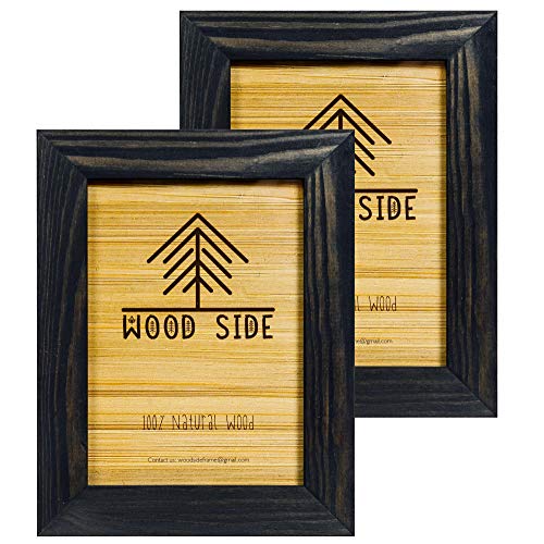 Product Cover Rustic Wooden Picture Frame 5x7 Inch - Set of 2-100% Natural Eco Distressed Wood and Real Glass - Made for Wall and Table Top Display - Black