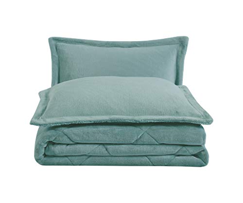 Product Cover Chezmoi Collection 3-Piece Super Soft Micromink Sherpa Solid Reversible Down Alternative Comforter Set (Queen, Spa Blue)