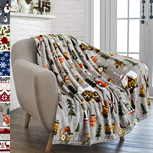 Product Cover PAVILIA Christmas Throw Blanket | Holiday Festival Christmas Fleece Blanket | Soft, Plush, Warm Winter Cabin Throw, 50x60 (Festival Grey)