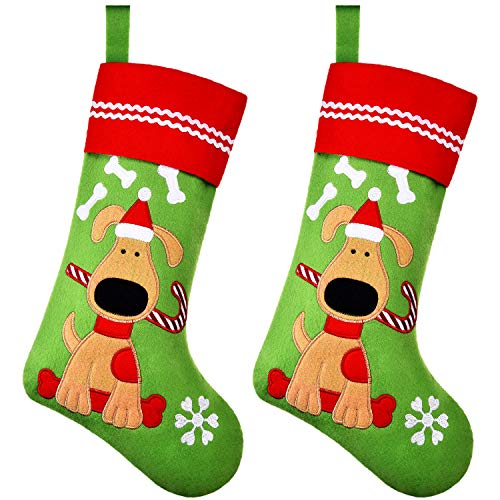 Product Cover Syhood 2 Pieces Dog Christmas Stockings Pet Xmas Sock Decoration with Embroidered Dog Pattern Fireplace Hanging Stockings for Pet Christmas Decoration