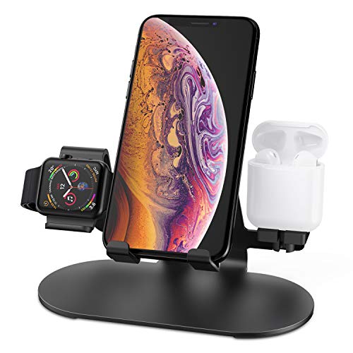 Product Cover 3 in 1 Aluminum Charging Station for Apple Watch Charger Stand Dock for iWatch Series 4/3/2/1,iPad,AirPods and iPhone Xs/X Max/XR/X/8/8Plus/7/7 Plus /6S /6S Plus（Black）
