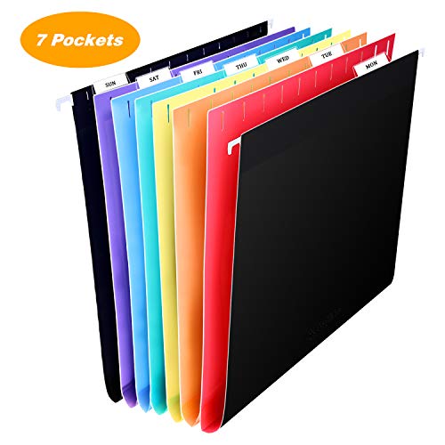 Product Cover Plastic Hanging File Folders Letter Size 7 Pockets Accordian File Organizer Expanding File Folder for Filing Cabinet/Accordion File Box Rainbow Document Receipt Organizer with 8 Adjustable Tabs