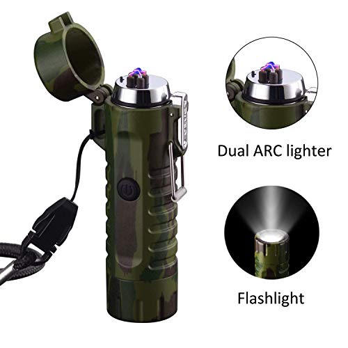 Product Cover SYLHLW Flashlight Lighter, Dual Arc Plasma Lighter Waterproof Electric Lighter USB Rechargeable Windproof Flameless Lighter for Indoor Outdoor Camping Hiking Adventure Survival Grilling BBQ