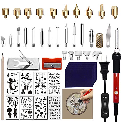 Product Cover 50 PCS Wood Burning Kit, Valentine Day DIY Wood Tool with Adjustable On-Off Switch Control Temperature 200~450 ℃ Professional Wood Burning Pen and Various Wooden Kits Carving/Embossing/Soldering Tips